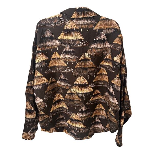 NWT Farm Rio x Yawanawa The Shuhu Brown Long Sleeve Button Up Shirt, size M - Picture 12 of 13